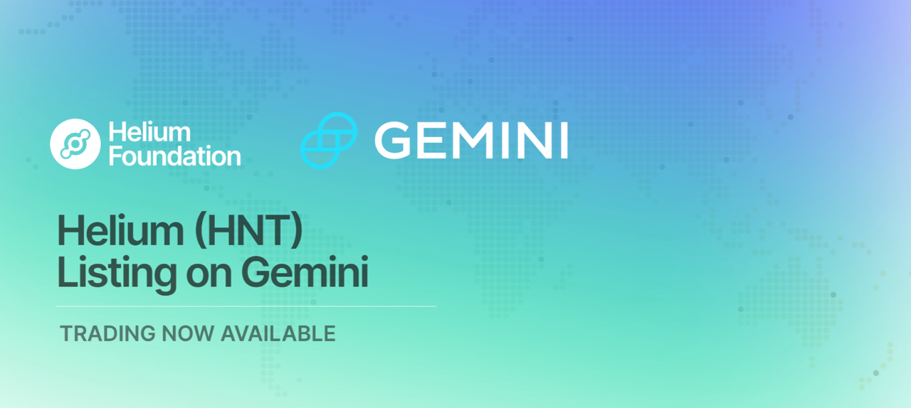Announcement about HNT's listing on Gemini